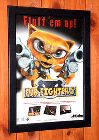 2000 Fur Fighters Dreamcast PS2 Vintage Raro Promo Piccolo Poster/Pagina Pubblicità Incorniciato