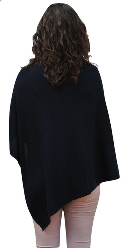 Ladies 100/% Cashmere Luxury Lightweight Poncho In Navy Blue Handcrafted In Nepal