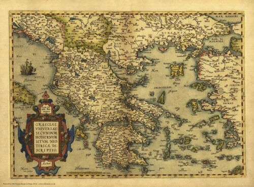 Greece in 1570 reproduction of a old map by Abraham Ortelius