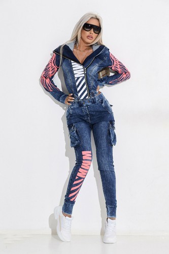 High-Waist Jeans Cargojeans 34-36 By Alina Mexton Damen 2-Teiler Jeansjacke