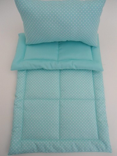 Mint Green with White Dots Doll Bedding Set 2 Piece Blanket /& Pillow Handmade