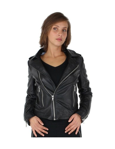 Blouson style Perfecto Oakwood en cuir ref 41612 Noir Neuf