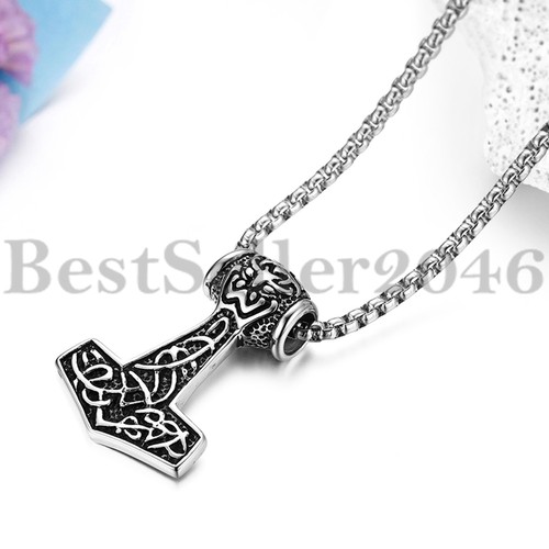 Men Vintage Viking Norse Thor/'s Hammer Mjolnir Pendant Amulet Necklace Chain 22/"
