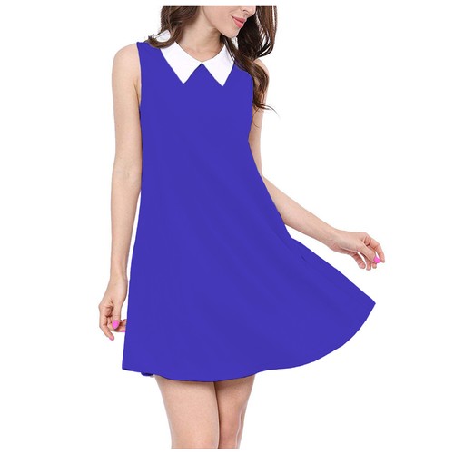 WWCSL Ladies Womens Sleeveless Flared Swing Dress Top White-Collar Comfort Dress