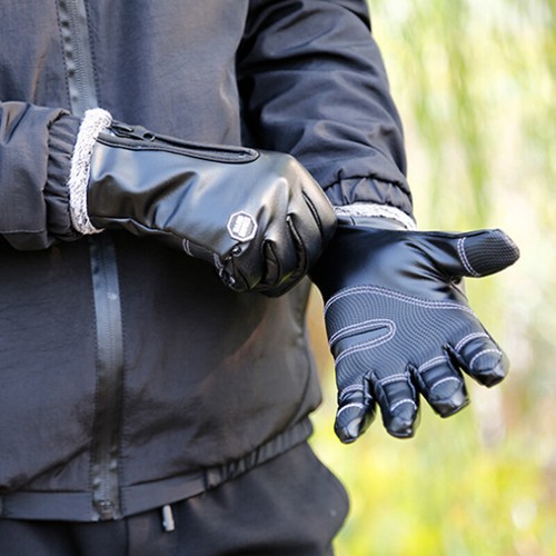 Warm Men Black Winter Leather Motorcycle Touch Screen Warm Thermal Gloves Mitten