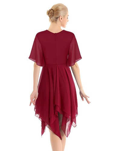 Lyrical Women Lady Round Neck Asymmetric Chiffon Modern Skirt Ballet Dance Dress