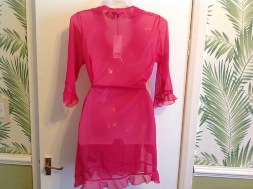 LADIES DEEP PINK CHIFFON Kimono Sleepwear Dress Gown WRAP 10 12 14 16 18 BNWT