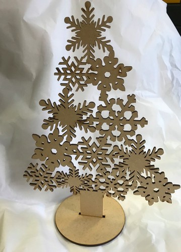 10 x flocon de neige Arbre de Noël 250 mm haut avec socle mdf en bois découpé au laser