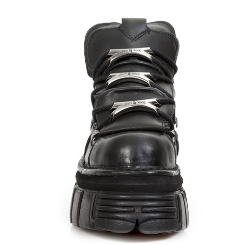 NEW ROCK M.106-S29 TOWER SHOES Metallic Black Leather Biker Gothic Boots