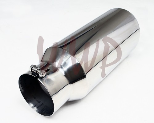 Polished Stainless Bolt On Angle Cut Roll Exhaust Tip 5/" Inlet 7/" Outlet 15/"Long