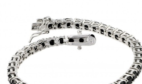 7.5/'/' LONG//ELEGANT 925 STERLING SILVER LADIES TENNIS BRACELET W// BLACK ONYX