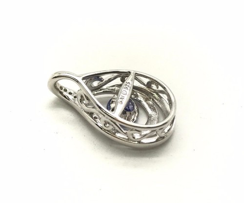 Sterling Silver Floating Purple Blue Tanzanite Spin Diamond Swirl Pear Pendant
