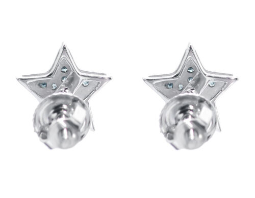 10k White Gold Mens Ladies 7mm Blue Genuine Diamond Star Stud Earrings 1//20ct