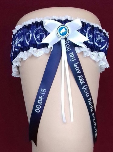 Millwall Luxury Personalised Brides Wedding Garter with Lucky Sixpence