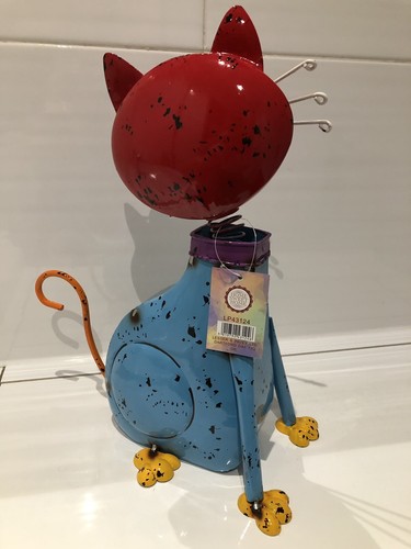 Lesser Pavey Red Blue Large Funky Metal Steel Cat Ornament Figurine Gift ‘32cm’