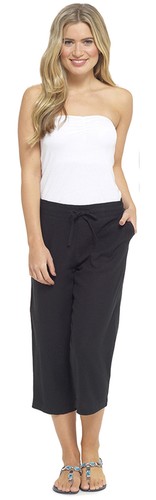 Da Donna 3//4 Lunghezza Gamba Lino culotte con elastico in vita 2 tasche laterali e sulla parte posteriore