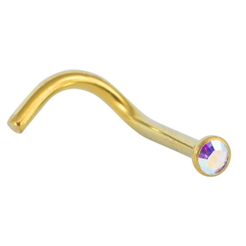 Gold cork screw Titanium Jewelled Nose stud