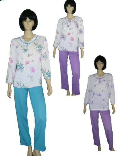 56//58 Hausanzug 36//38 leichter Damen Schlafanzug Pyjama lange Hose Gr.S -XXXL