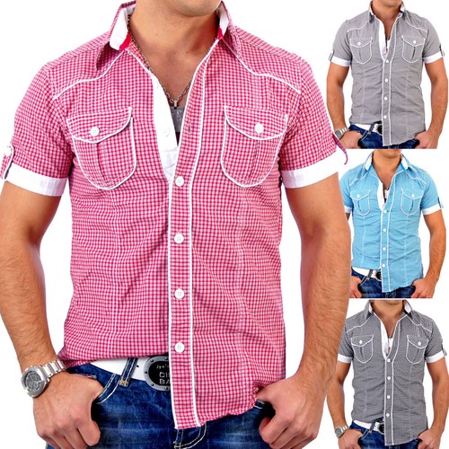 Kickdown Herren Kontrast Kurzarm Hemd Poloshirt T-Shirt J-049