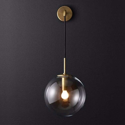 Adjustable Height Vintage Glass Ball Wall Lamp Shade Light E14 Sconce Bar Decor