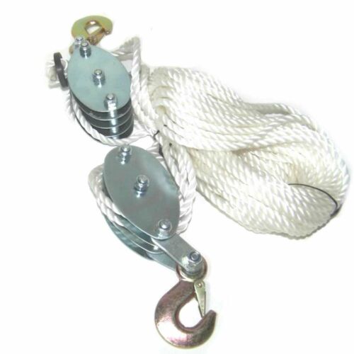 4000LB 65ft Poly Rope Pulley Block Tackle Hoist 4 Rigging Lift Safety Snap Hook
