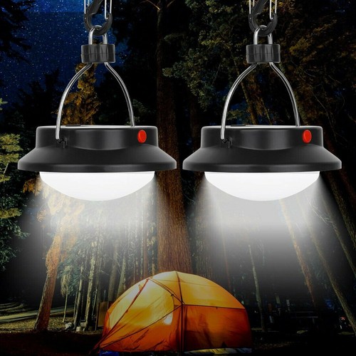2Pcs Solar Power Panel LED Camping Lantern Tent Light Bulb Outdoor Garden Lamp