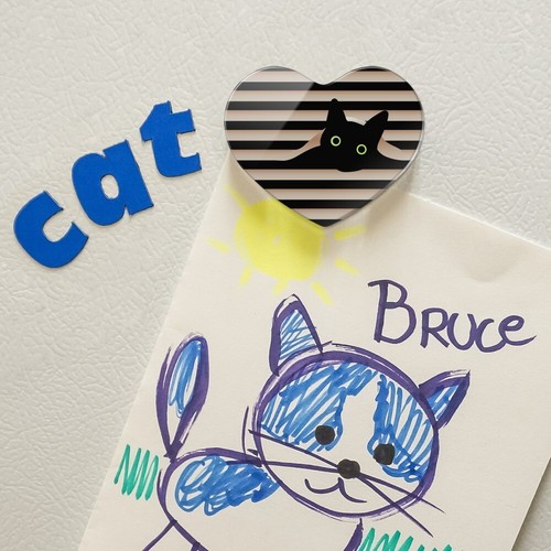 Black Cat In Window Heart Acrylic Fridge Refrigerator Magnet