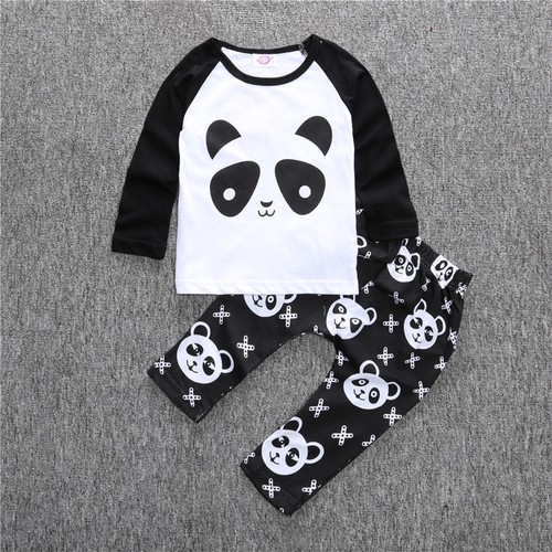 2PCS Toddler Kids Baby boys panda long Sleeve Tops+Pants Party Clothes sets D03