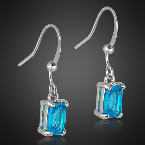 Dama Aguamarina oro blanco plateado pendientes Cuelgan Aretes de Regalo Moda Joyería