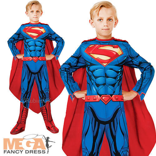 Superman Boys Fancy Dress DC Comic Book Superhero Kids Childrens Costume Outfit