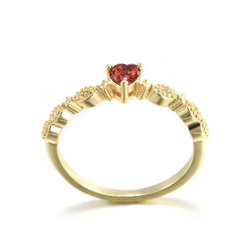 Women/'s Elegant 14K Gold-Plated Heart-Shaped Exquisite Ruby Diamond Ring Jewelry