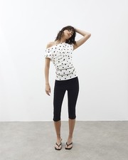 River Island Womens Drape Top Cream Polka Dot Asymmetric Neck Spot Print