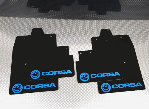 Rally mudflaps Vauxhall Corsa C las aletas de Barro Negro Logo Cielo Azul 4 mm PVC 00-07
