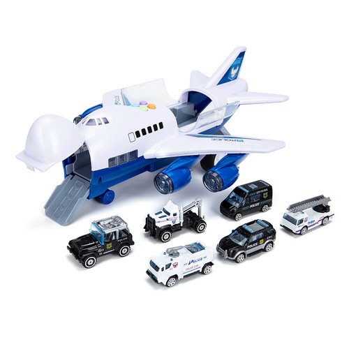 Car Toys Set with Transport Cargo Airplane and Large Play Mat Gift Pack for Kids