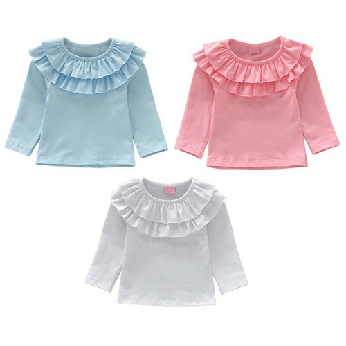 Baby Girl Long Sleeve O Neck T-shirt Kids Ruffle Frill Tops Princess Blouses NEW