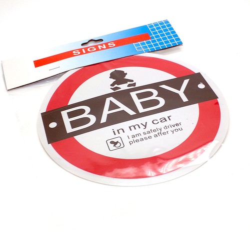 BABY IN MY CAR DISPLAY SIGNS CARS VEHICLE SIGN CHILD SAFETY SUCTION CUP BADGE
