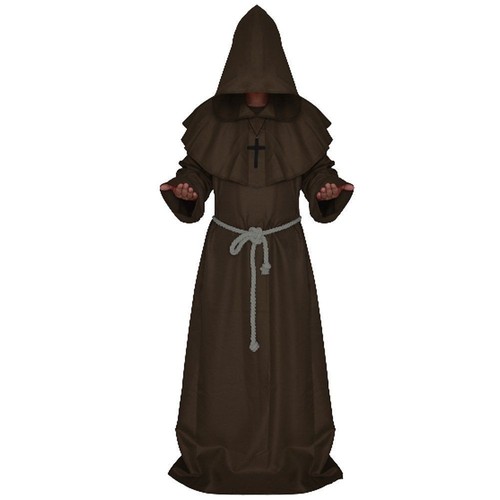 Renaissance Medieval Monk Friar Priest Druid Hooded Cosplay Costume Cloak Robe