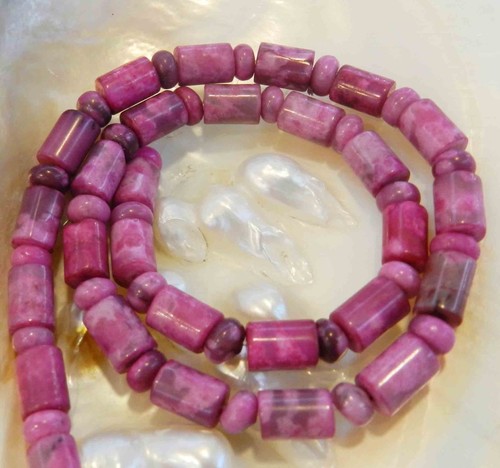 Rose argentin 6X9MM Rhodonite colonne Loose Beads 15/"
