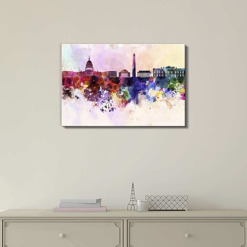 Canvas Prints Wall Art-Washington Dc Skyline in Watercolor Background 32/" x 48/"