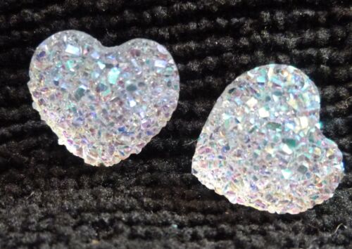 Small Sparkly Ab Heart Crystal Diamante Rhinestone Glitter Stud Earrings