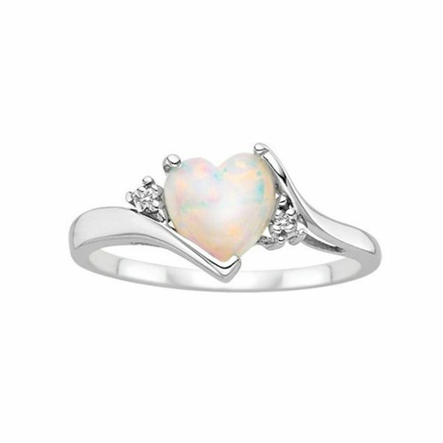 Feu de Mariage Cœur Taille Anneau Argent Femme Bijoux Fiançailles 6-10 Opal