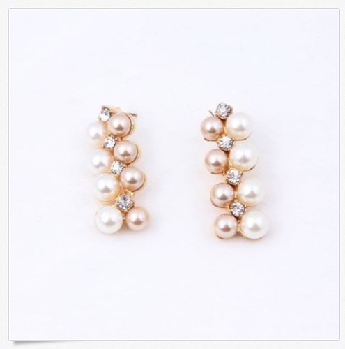 Fashion Pearl Necklace Stud Earrings Wedding Bride Gold Plated Jewelry Set P40