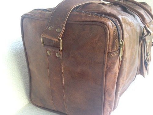 24/"Men/'s genuine Leather luggage gym clothing overnight duffle bag large vintage