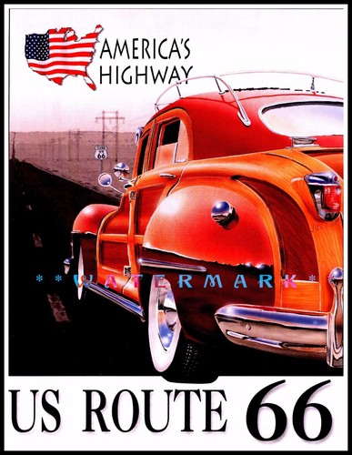 Route 66 America/'s Highway Vintage Poster Print Travel Tourism Classic Car