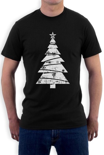 Xmas Gift Idea T-Shirt Holidays Clothing Big White Distressed Christmas Tree