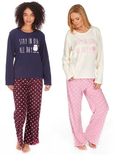 Ladies /'Stay In Bed All Day/' Fleece Pyjama Set