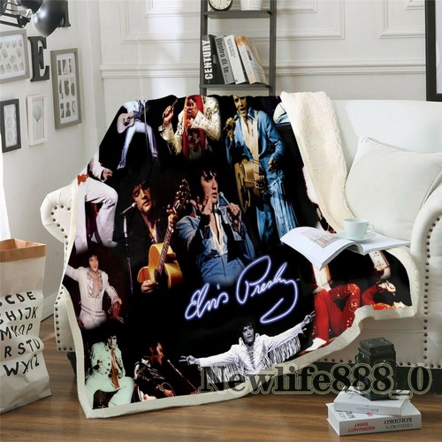 New Stars Elvis Presley 3D Print Sherpa Blanket Sofa Couch Quilt Cover Throw B15