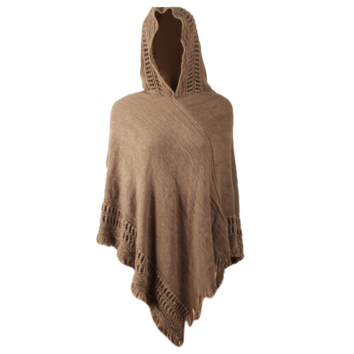 Women Lady Tassel Cloak Hood Warm Sweater Knit Top Poncho Cape Coat Outwear New