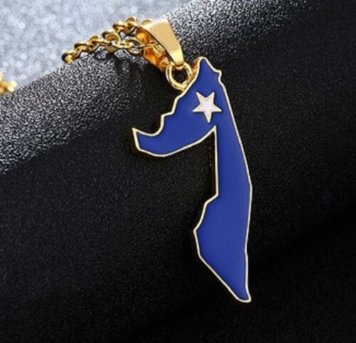 Somalia Flag Map Necklace Pendant & 45cm Chain Somalian Somali Gold Blue UK Shop 