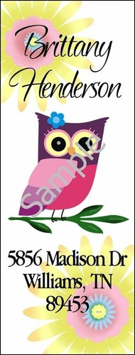 BRIGHT PRETTY OWL /& FLOWER POWER DESIGN #33 ~ TALL RETURN ADDRESS LABELS